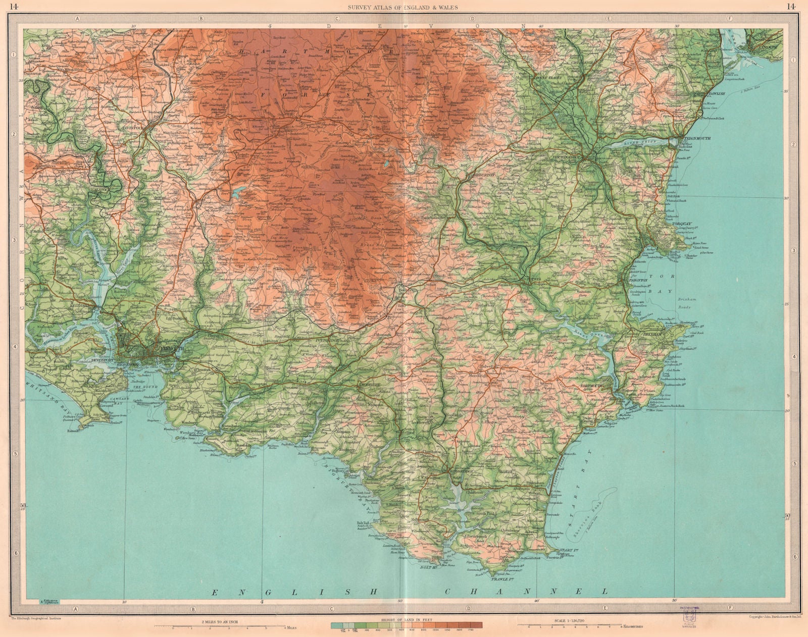 SOUTH DEVON. Dartmoor Torquay Plymouth Brixham Salcombe. LARGE 1939 old map